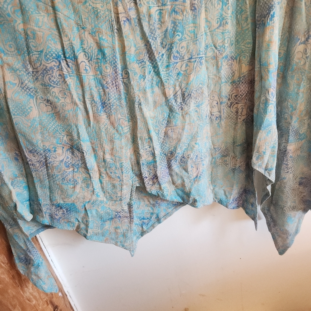 Plus Side Short Sleeve Tunic Beach Cover Floral Blue Gray Asymmetrical Hem 4x - Picture 7 of 10